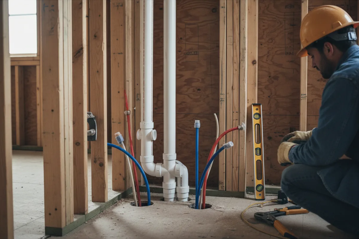 Drain and supply rough-in during Sump Pump Repair in Stoughton