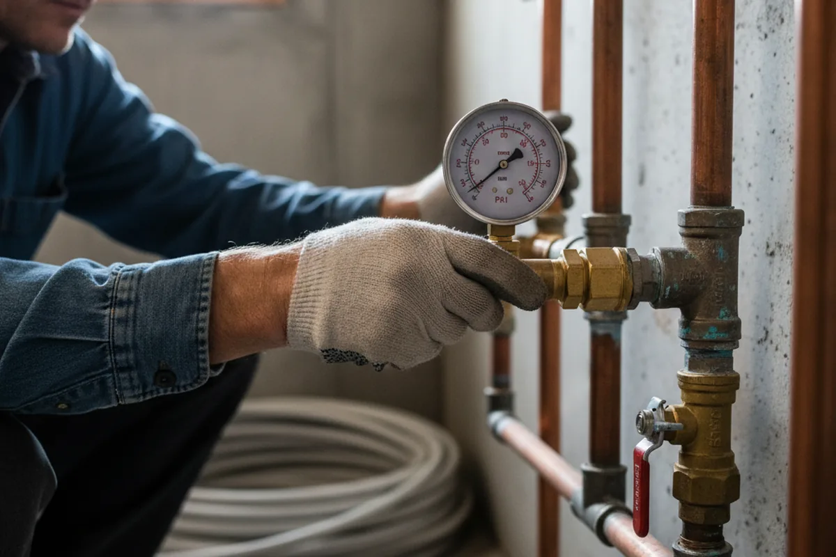 Pressure testing a repaired line during Water Line Repair in Stoughton